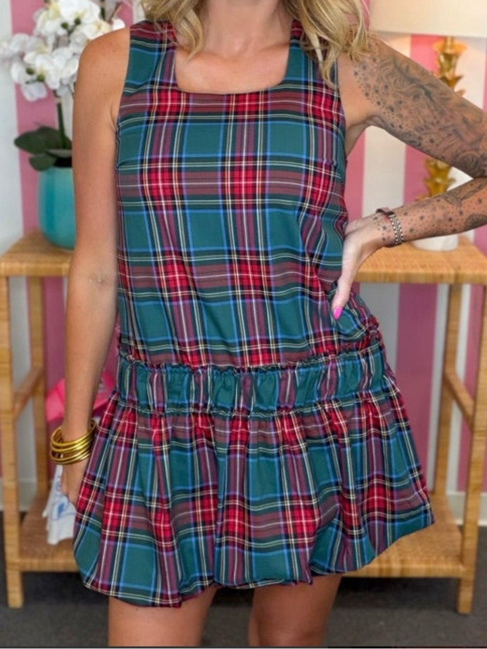 NWT green plaid dress sz S